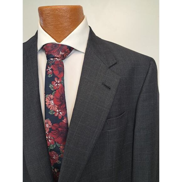 Hart Schaffner Marx 2 Piece Suit 42L Rcent Gold Trumpeter Gray Plaid Pants 36x29